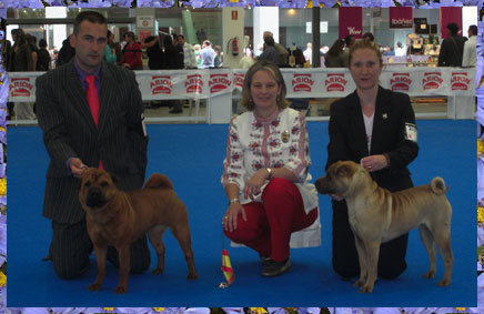 Juez Sra. Alejandra Galofré con Vicky (CAC-CACIB) y Jewel (Mejor Cachorro)